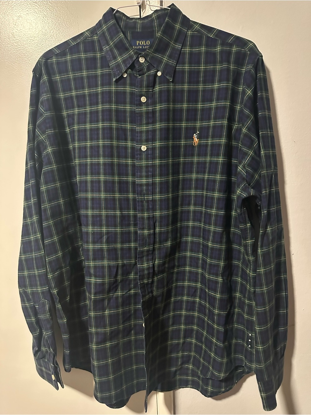 Polo by Ralph Lauren Navy & Green Plaid Button-Down Shirt Sz. XL